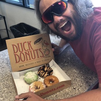 Duck Donuts - Our donuts!  Key lime with coconut  Strawberry Shortcake Glazed Peanut Butter and Chocolate Drizzle - Donuts Near Me - Westerville, Ohio