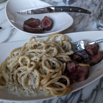 Well & Good - Cacio e Pepe. I divided the steak. Portions very small. - New American Near Me - Lincoln, Nebraska