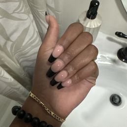 Black French tip, coffin shape Black French tip, coffin shape