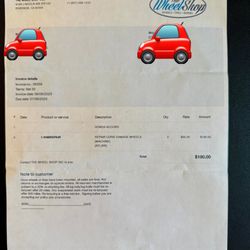 Main Street Car Wash - This was the receipt for my rim repair, which was completed on the same day my car was damaged.