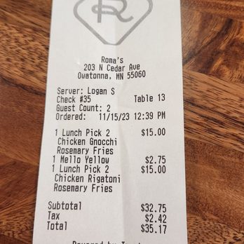 Roma’s Italian Eatery - Lunch for 2.. - Desserts Near Me - Owatonna, Minnesota