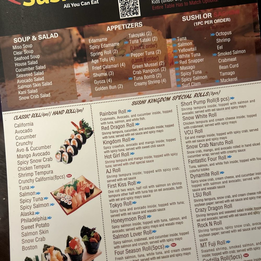 Sushi Kingdom - Front of menu - Sushi Bars Near Me - Glen Allen, Virginia Sushi Kingdom - Front of menu - Sushi Bars Near Me - Glen Allen, Virginia