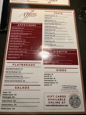 Menu photo 1 Italian Affair Restaurant & Wine Bar Glassboro, NJ Menu photo 1 Italian Affair Restaurant & Wine Bar Glassboro, NJ