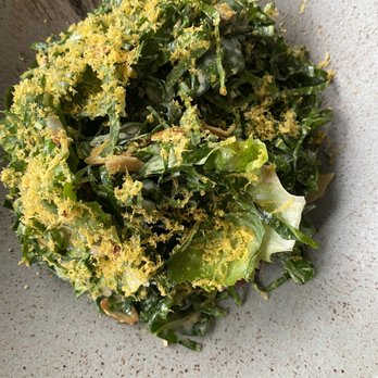 Fleeting - Shaved collard salad with shaved yolk and anchovy dressing - Southern Near Me - Savannah, Georgia Fleeting - Shaved collard salad with shaved yolk and anchovy dressing - Southern Near Me - Savannah, Georgia