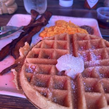 Monica's Livermore - Churro Waffle Combo with Burnt Bacon and Scrambled Eggs - Breakfast & Brunch Near Me - Livermore, California Monica's Livermore - Churro Waffle Combo with Burnt Bacon and Scrambled Eggs - Breakfast & Brunch Near Me - Livermore, California