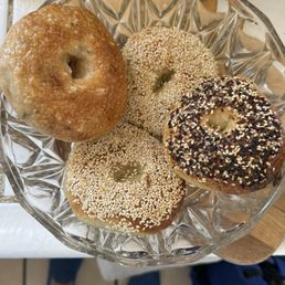 , everything bagel, sesame bagel, and I can't remember the name of it, but it's their signature bagel with some incredible flavors. , everything bagel, sesame bagel, and I can't remember the name of it, but it's their signature bagel with some incredible flavors.