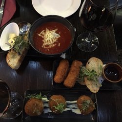 The Steak House Taupo - Starters: Fried NZ Brie with plum sauce, tomato soup (a special) and the Mushroom & Bacon arancini balls!