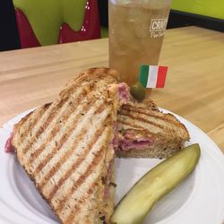 Elroy's Deli Market - The Commish corn beef deli sandwich. Cream soda pop from soda fountain.