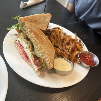 Cafe Patachou - Turkey club sandwich, you can ask to change the chips to fries if you prefer. I liked the flavor of the fries, very natural yet flavorful. - Breakfast & Brunch Near Me - Indianapolis, Indiana Cafe Patachou - Turkey club sandwich, you can ask to change the chips to fries if you prefer. I liked the flavor of the fries, very natural yet flavorful. - Breakfast & Brunch Near Me - Indianapolis, Indiana