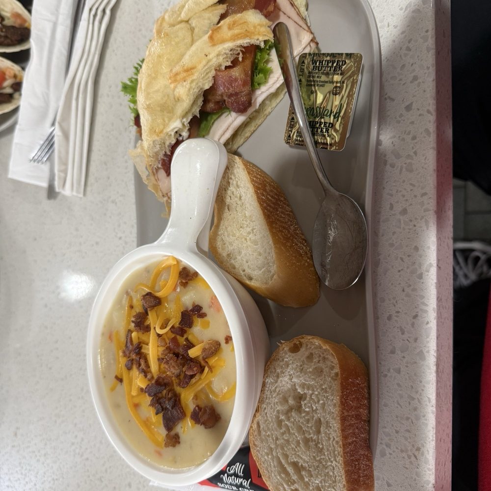 Loaded potato soup and half junior club sandwich Loaded potato soup and half junior club sandwich