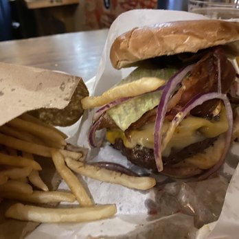Burger Joint - Double cheeseburger, works with bacon, and fries. - American Near Me - New York, New York