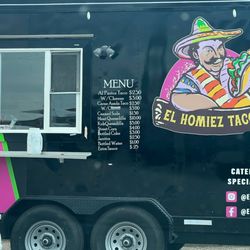 El Homiez Taco - Picture of food truck and the menu and social media links