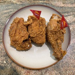 Two chicken half chicken thigh, and one drumstick.