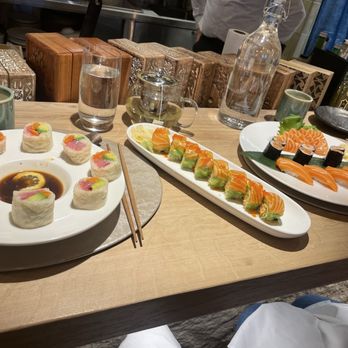 Hotaru - Hotaru roll on the left, autumn roll in the middle and salmon lovers on the right. - Japanese Near Me - Fairfield, Connecticut Hotaru - Hotaru roll on the left, autumn roll in the middle and salmon lovers on the right. - Japanese Near Me - Fairfield, Connecticut