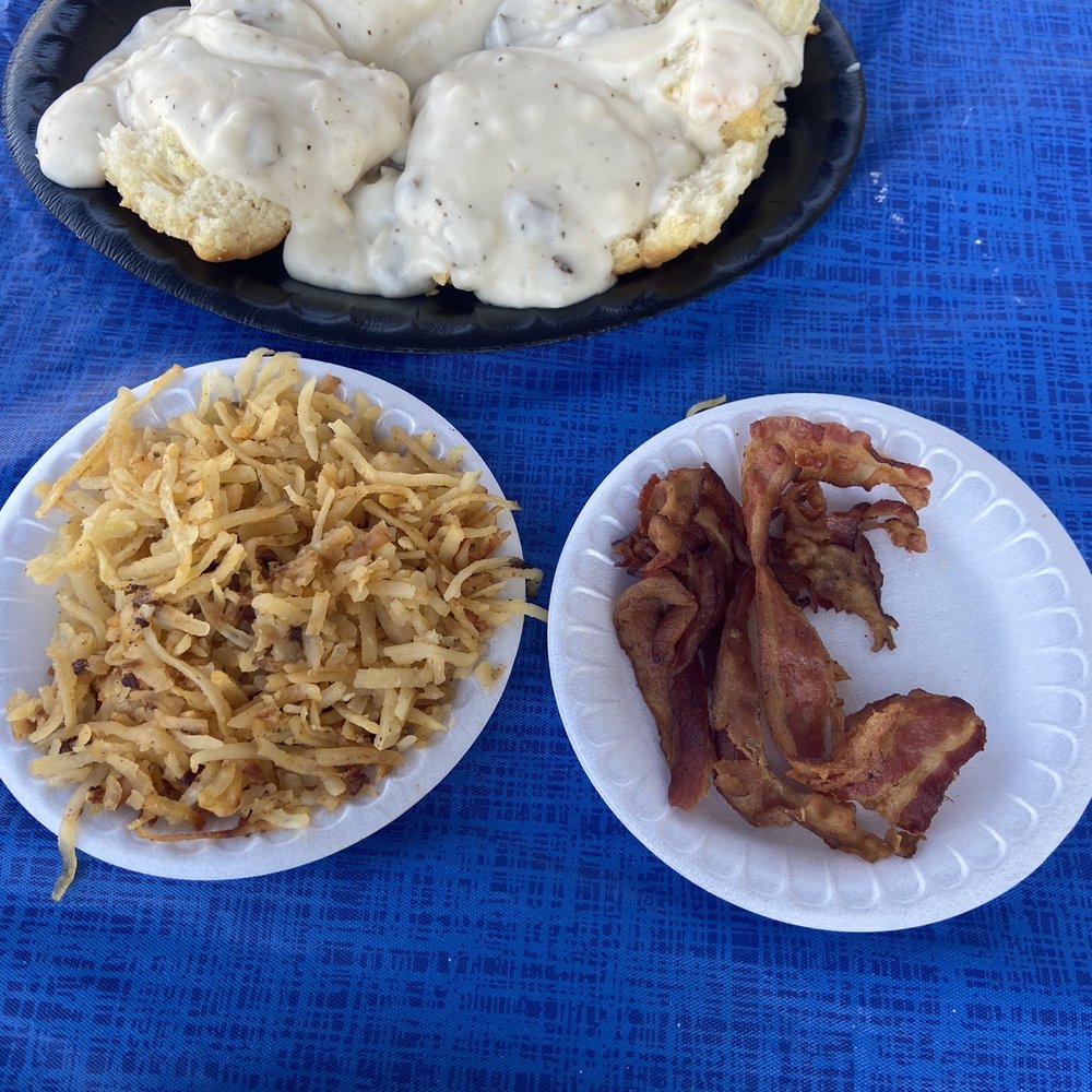 Two biscuits and gravy an order of hashbrowns and an order of bacon. Delicious!! Two biscuits and gravy an order of hashbrowns and an order of bacon. Delicious!!