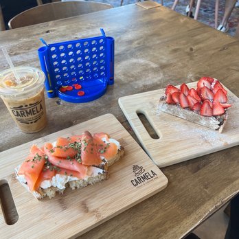 Carmela Coffee - Pompano Beach - Salmon & Cream Cheese Toast* Nutella & Strawberry* - Cafes Near Me - Pompano Beach, Florida