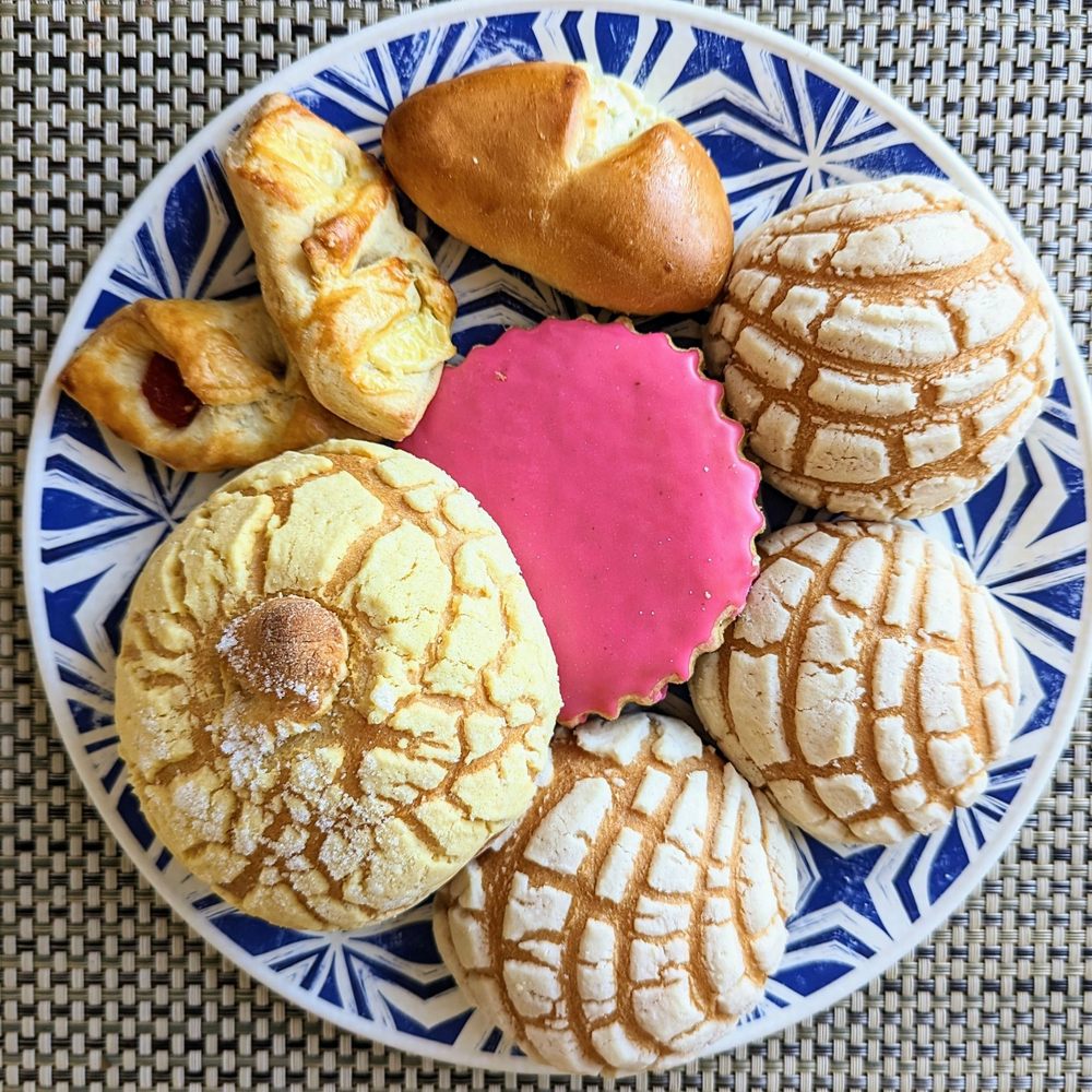 Mini conchitas, iced shortbread cookie, mini bolillo w/cream cheese & mini cream cheese and cherry shortbread turnover. ALL DELICIOUS!!! Mini conchitas, iced shortbread cookie, mini bolillo w/cream cheese & mini cream cheese and cherry shortbread turnover. ALL DELICIOUS!!!