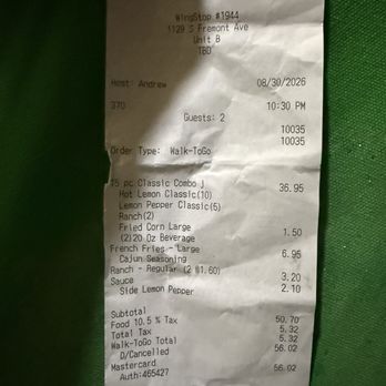 Wingstop - Hosts name (Andrew) Amount paid for missing food - Chicken Wings Near Me - Alhambra, California Wingstop - Hosts name (Andrew) Amount paid for missing food - Chicken Wings Near Me - Alhambra, California