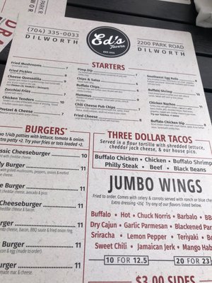 Menu photo 4 Ed's Tavern Charlotte, NC