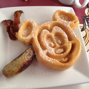 Carnation Cafe - Mickey shaped waffles+bacon+sausage - American Near Me - Anaheim, California Carnation Cafe - Mickey shaped waffles+bacon+sausage - American Near Me - Anaheim, California