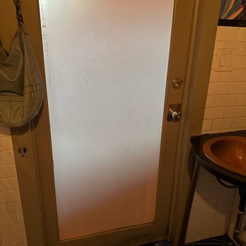 The Good Good - Bathroom frosted glass door - New American Near Me - New York, New York The Good Good - Bathroom frosted glass door - New American Near Me - New York, New York
