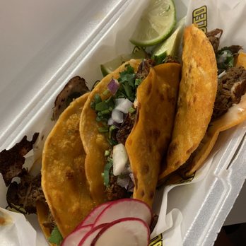 Griddled - three tacos in a styrofoam container - Tacos Near Me - Honolulu, Hawaii