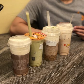Happy Lemon - 2 black tea with salted cheese, mango matcha and milk tea with salted cheese. - Bubble Tea Near Me - Fremont, California Happy Lemon - 2 black tea with salted cheese, mango matcha and milk tea with salted cheese. - Bubble Tea Near Me - Fremont, California