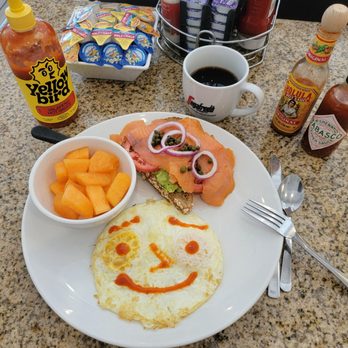 Eggsquisite Cafe - Salmon Avocado Toast breakfast w/ melon option - Breakfast & Brunch Near Me - McKinney, Texas