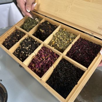 Chez Bacchus - Different high end  teas  offered at High tea service. - New American Near Me - Long Beach, California