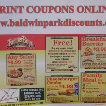 Farmer Boys - This site usually has coupons available for this location. - Burgers Near Me - Baldwin Park, California Farmer Boys - This site usually has coupons available for this location. - Burgers Near Me - Baldwin Park, California