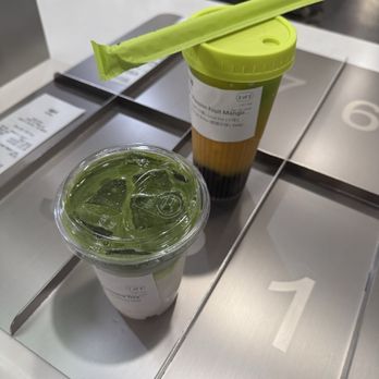 Goolu Tea - E2 - Matcha Jasmine Green Tea and A6 - Passion Fruit Mango Lime Tea - Bubble Tea Near Me - Castro Valley, California