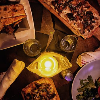 Balzem - Mushroom and truffle oil flatbread pizzas; grilled lamb brochette with lavash - Mediterranean Near Me - New York, New York Balzem - Mushroom and truffle oil flatbread pizzas; grilled lamb brochette with lavash - Mediterranean Near Me - New York, New York