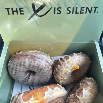 Deaux - Olive Oil + Salt (Left), Orange Blossom (Top Right), and Miso Caramel Banana (Bottom Right) - Donuts Near Me - Redlands, California Deaux - Olive Oil + Salt (Left), Orange Blossom (Top Right), and Miso Caramel Banana (Bottom Right) - Donuts Near Me - Redlands, California