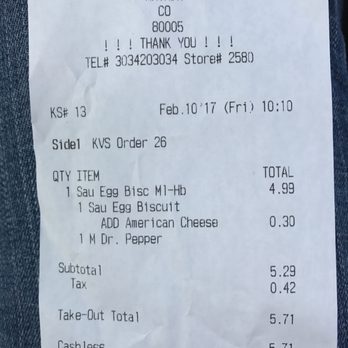 McDonald's - the receipt for the restaurant - Fast Food Near Me - Arvada, Colorado