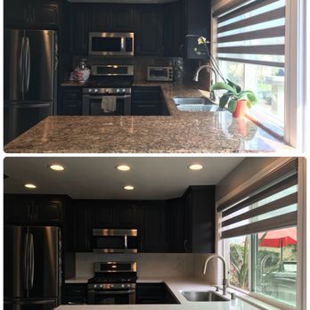 Take us for Granite - Top is before photo with old granite countertop. Below pic is new quart countertop - Countertop Installation Near Me Take us for Granite - Top is before photo with old granite countertop. Below pic is new quart countertop - Countertop Installation Near Me
