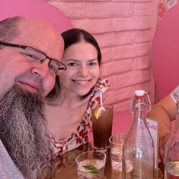 My wife and I having drinks at the Barbara Lounge in the Trixie Motel. My wife and I having drinks at the Barbara Lounge in the Trixie Motel.