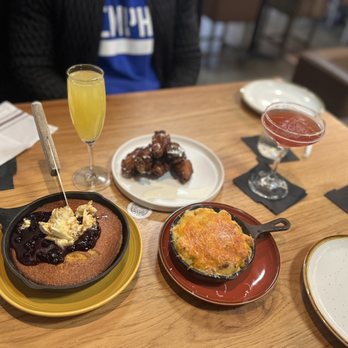 Ms. Icey's Kitchen & Bar - Skillet Cornbread, Icey's Mac 'N' Cheese, Strip Club Wings, mimosa, hibiscus side car - Bars Near Me - Decatur, Georgia
