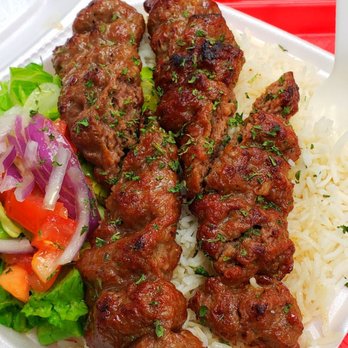 Mr. Pide - Beef kebobs with rice and salad plate.  Good flavors - Mediterranean Near Me - Sachse, Texas