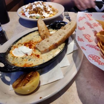 BJ's Restaurant & Brewhouse - Poblano and cheese dip with nachos and cheese bread - New American Near Me - Evansville, Indiana