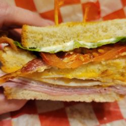 DL Campus Coffee & Ice Cream on Main - A tasty Club sandwich with crispy bacon for the win.  This is only half.  A cozy spot for lunch and a Vanilla Cinnamon Frappe.