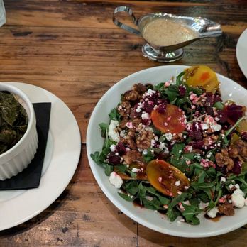 Pickled Restaurant & Bourbon Bar - Half portion Grilled Beet and Goat Cheese Salad with a side of Collards - New American Near Me - Fort Pierce, Florida Pickled Restaurant & Bourbon Bar - Half portion Grilled Beet and Goat Cheese Salad with a side of Collards - New American Near Me - Fort Pierce, Florida
