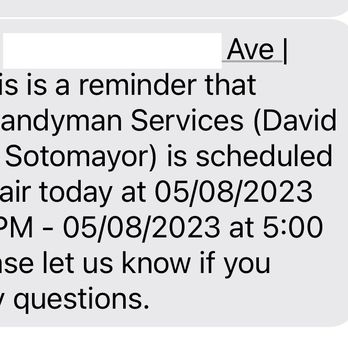 Teo's Handyman Services - screenshot of appointment confirmation - Handyman Near Me