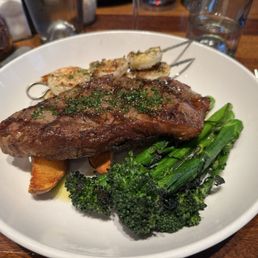 Surf and turf--steam and shrimp, broccolini Surf and turf--steam and shrimp, broccolini