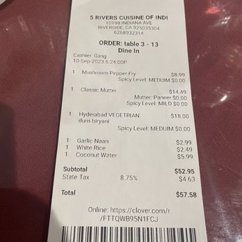 Grand Taj - Are receipt which will help you figure out the names of things - Indian Near Me - Riverside, California