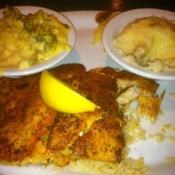 Roasters - Blackened Mahi Mahi with broccoli casserole and mashed potatoes - Southern Near Me - Atlanta, Georgia Roasters - Blackened Mahi Mahi with broccoli casserole and mashed potatoes - Southern Near Me - Atlanta, Georgia
