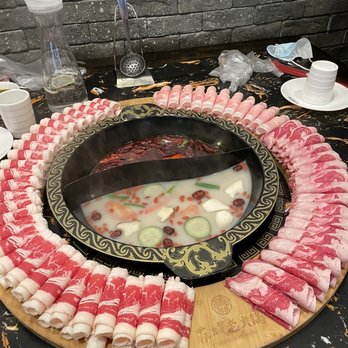 Chengdu Memory - Sliced beef and lamb platter, Chengdu Spicy + Pork Bone Soup Base - Hot Pot Near Me - Seattle, Washington