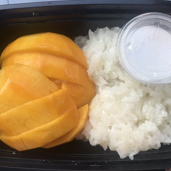 Sweet Rice - Mango sticky rice to go! Good portion for the price. Can't complain! & SUPER delicious as well! Mangoes are just perfect. - Thai Near Me - Gardena, California Sweet Rice - Mango sticky rice to go! Good portion for the price. Can't complain! & SUPER delicious as well! Mangoes are just perfect. - Thai Near Me - Gardena, California