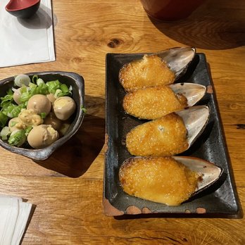 Toukei - Quail eggs (left) and Baked mussels (right) - Izakaya Near Me - Houston, Texas Toukei - Quail eggs (left) and Baked mussels (right) - Izakaya Near Me - Houston, Texas