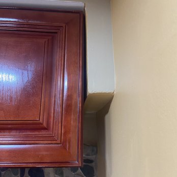 Concord Property Management - Cabinet does meet wall. I was told it because the wall. Mind you he replace the wall the cabinets were placed on. - Plumbing Near Me Concord Property Management - Cabinet does meet wall. I was told it because the wall. Mind you he replace the wall the cabinets were placed on. - Plumbing Near Me