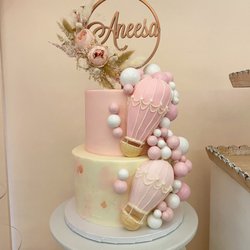 Toadily Baked Desserts - 2 tier cake with edible hot air balloons